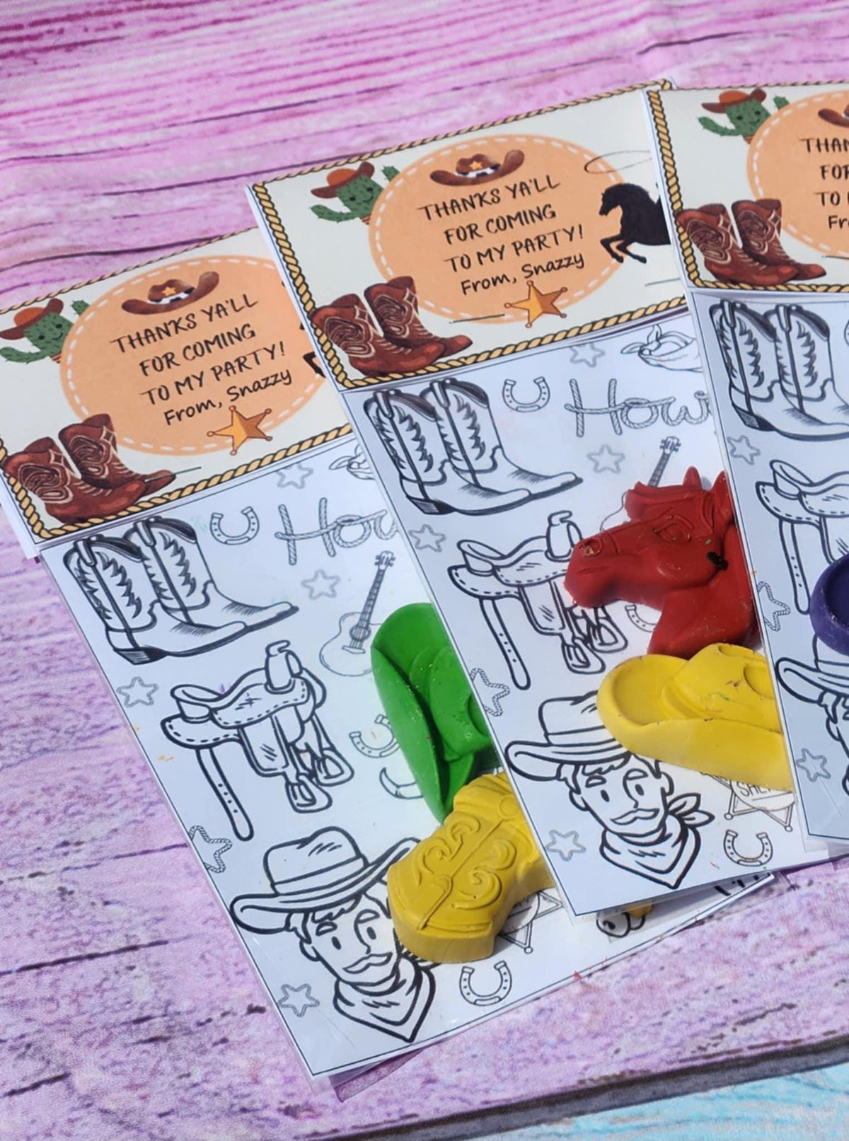 Cowboy Themed Coloring Kits with Crayons, Party Fillers - Party Favors - Western Crayons - Rodeo Birthday