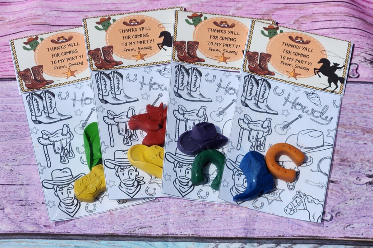 Cowboy Themed Coloring Kits with Crayons, Party Fillers - Party Favors - Western Crayons - Rodeo Birthday