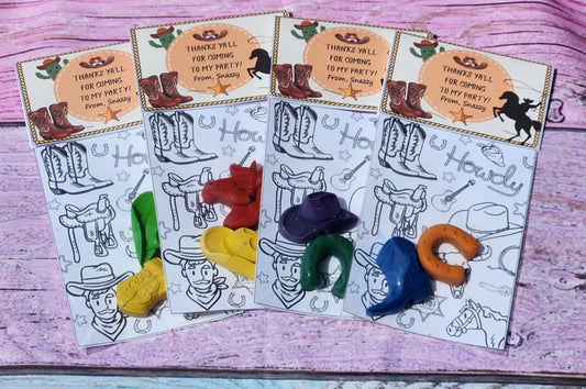 Cowboy Themed Coloring Kits with Crayons, Party Fillers - Party Favors - Western Crayons - Rodeo Birthday