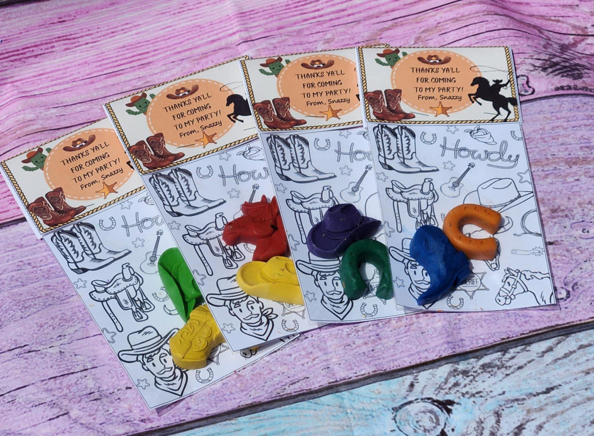 Cowboy Themed Coloring Kits with Crayons, Party Fillers - Party Favors - Western Crayons - Rodeo Birthday