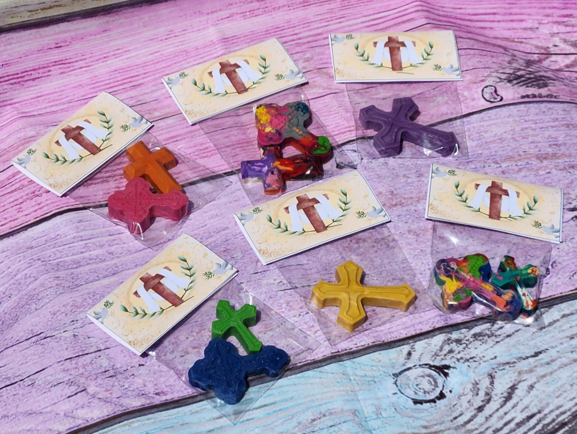 Cross Crayons | First Communion Party Favors | Religious Crayon Kit | Non-Candy Church Handout | Easter Crayons | Baptism Favors