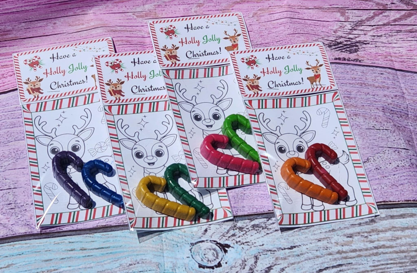 Reindeer Coloring Card with Candy Cane Crayon | Holiday Party Favor | Classroom Gift | Stocking Stuffer | Kids Christmas Activity