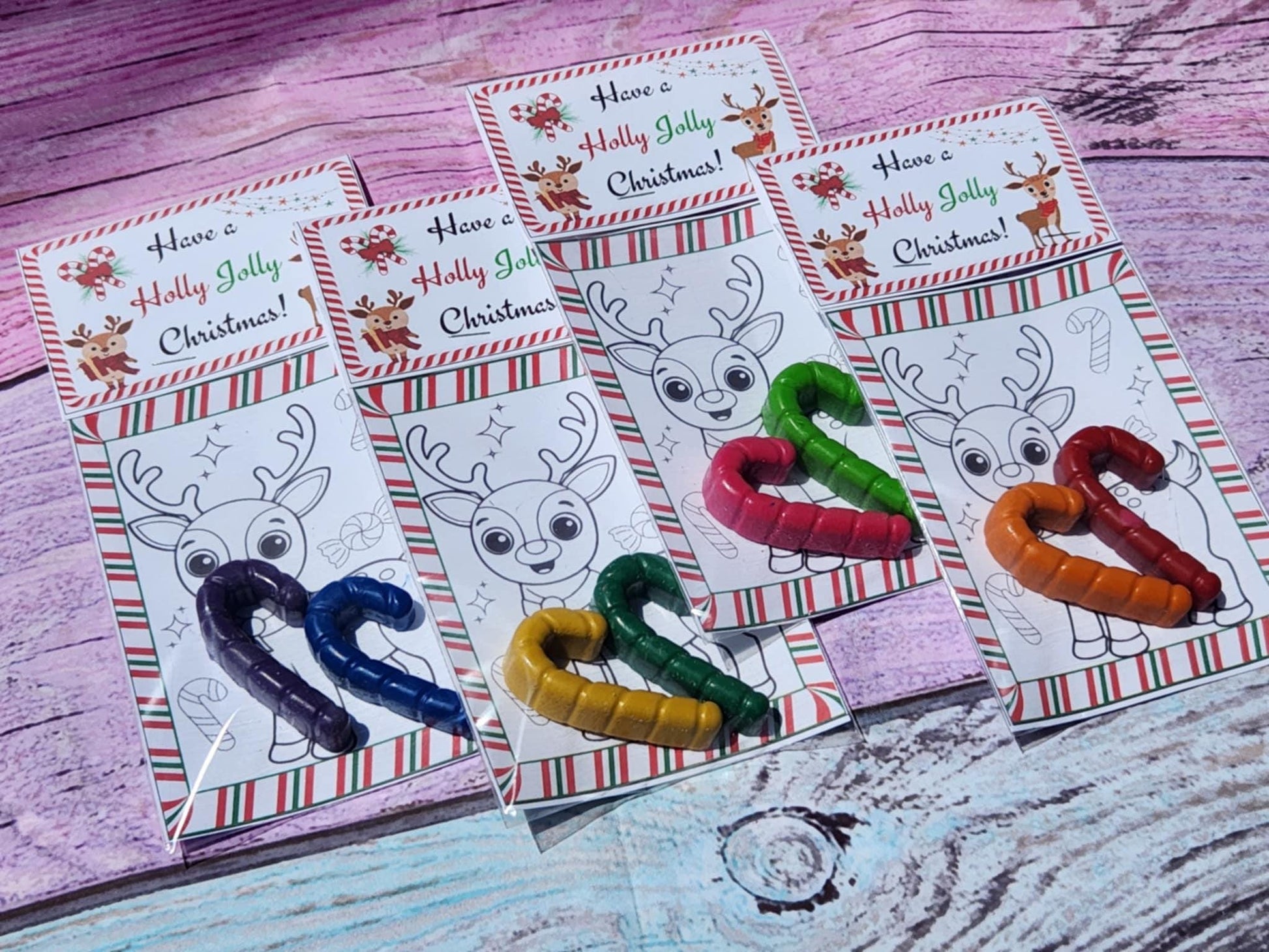 Reindeer Coloring Card with Candy Cane Crayon | Holiday Party Favor | Classroom Gift | Stocking Stuffer | Kids Christmas Activity