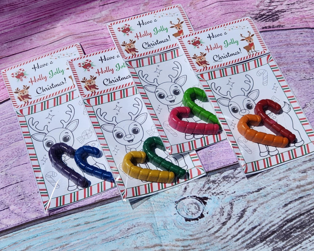 Reindeer Coloring Card with Candy Cane Crayon | Holiday Party Favor | Classroom Gift | Stocking Stuffer | Kids Christmas Activity