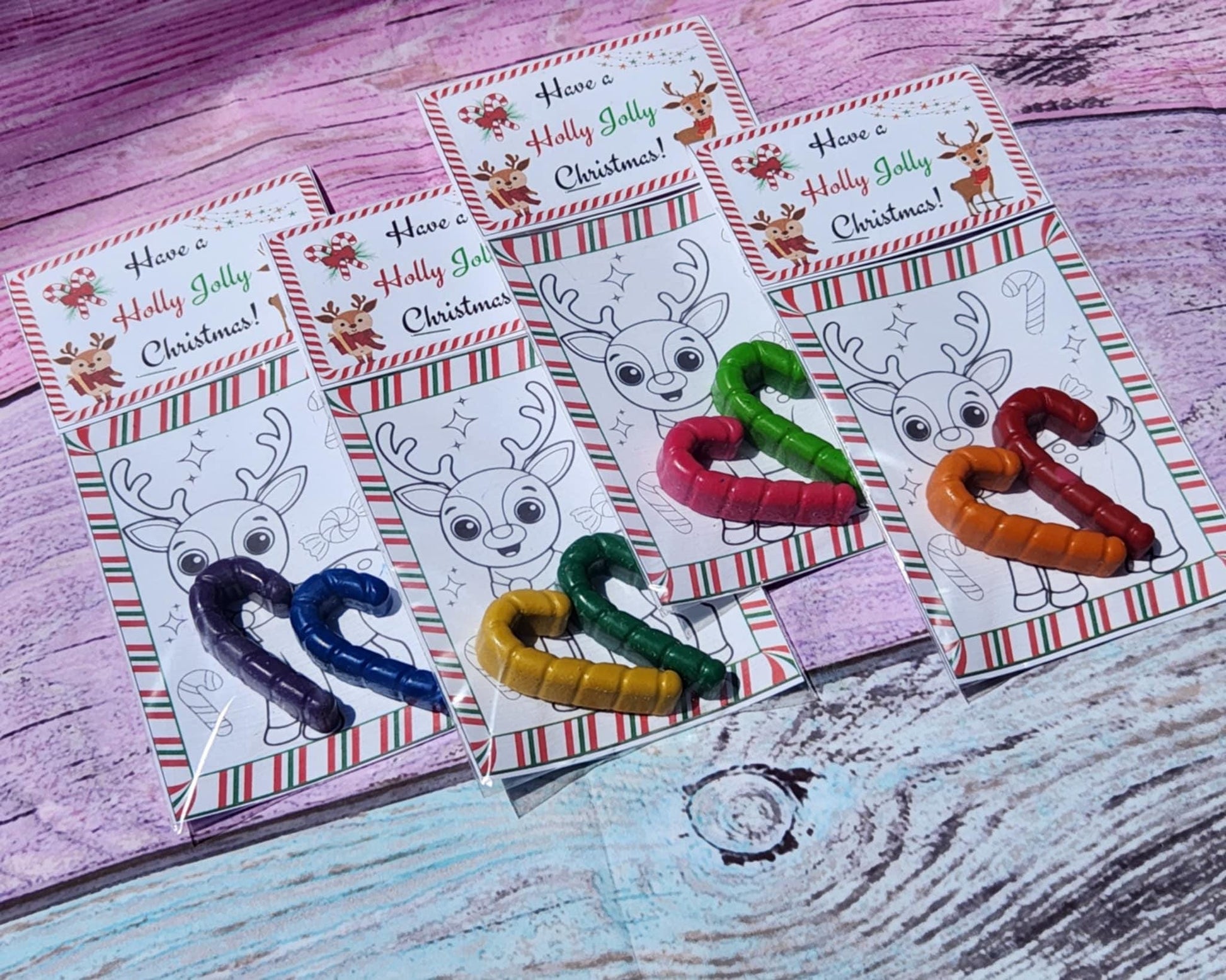 Reindeer Coloring Card with Candy Cane Crayon | Holiday Party Favor | Classroom Gift | Stocking Stuffer | Kids Christmas Activity