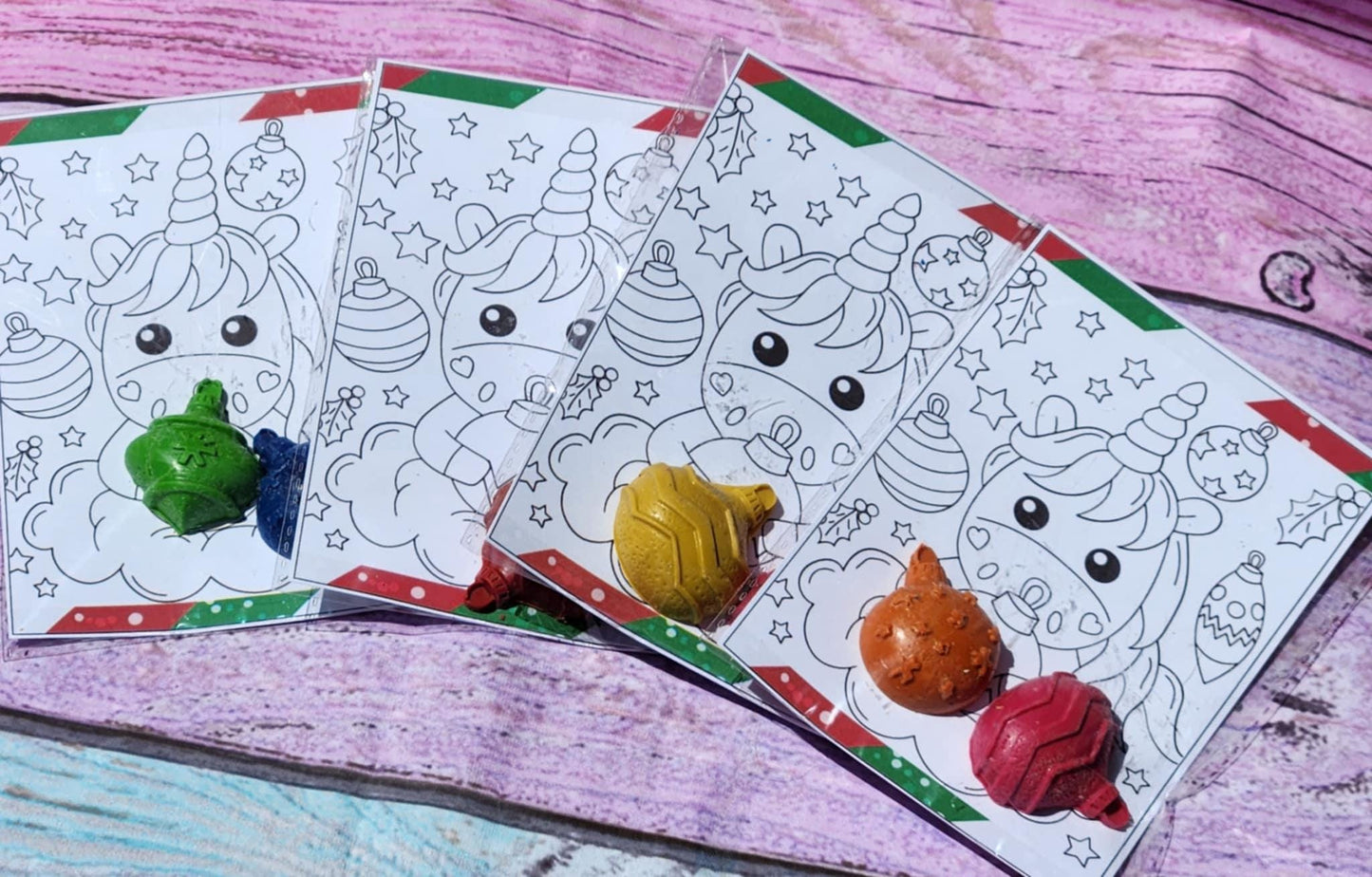 Unicorn Ornament Crayons & Christmas Tree Coloring Kit: Holiday Party Favors
