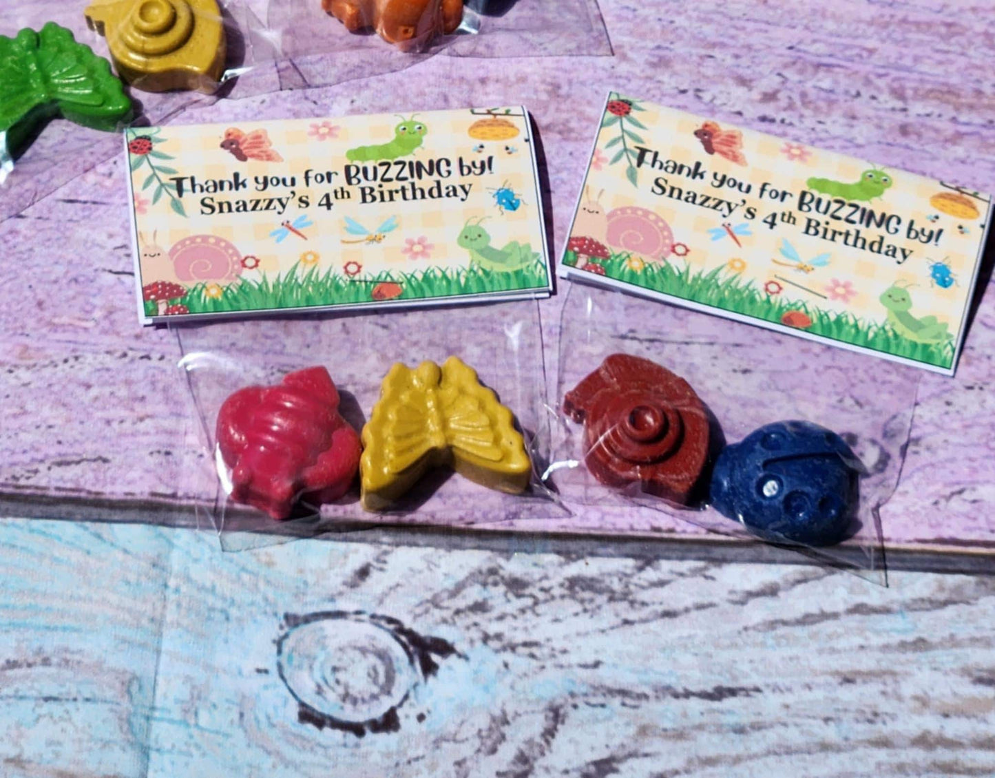 Insect Birthday Bags with Crayons | Bug Party Favors | Thank You for Buzzing By | Kids Birthday Handouts | Bug Crayon Kit