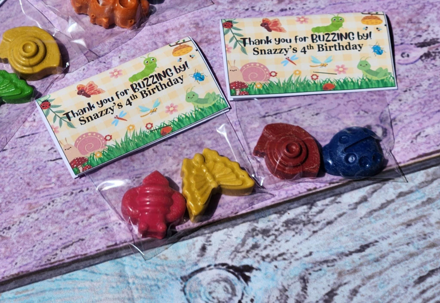 Insect Birthday Bags with Crayons | Bug Party Favors | Thank You for Buzzing By | Kids Birthday Handouts | Bug Crayon Kit