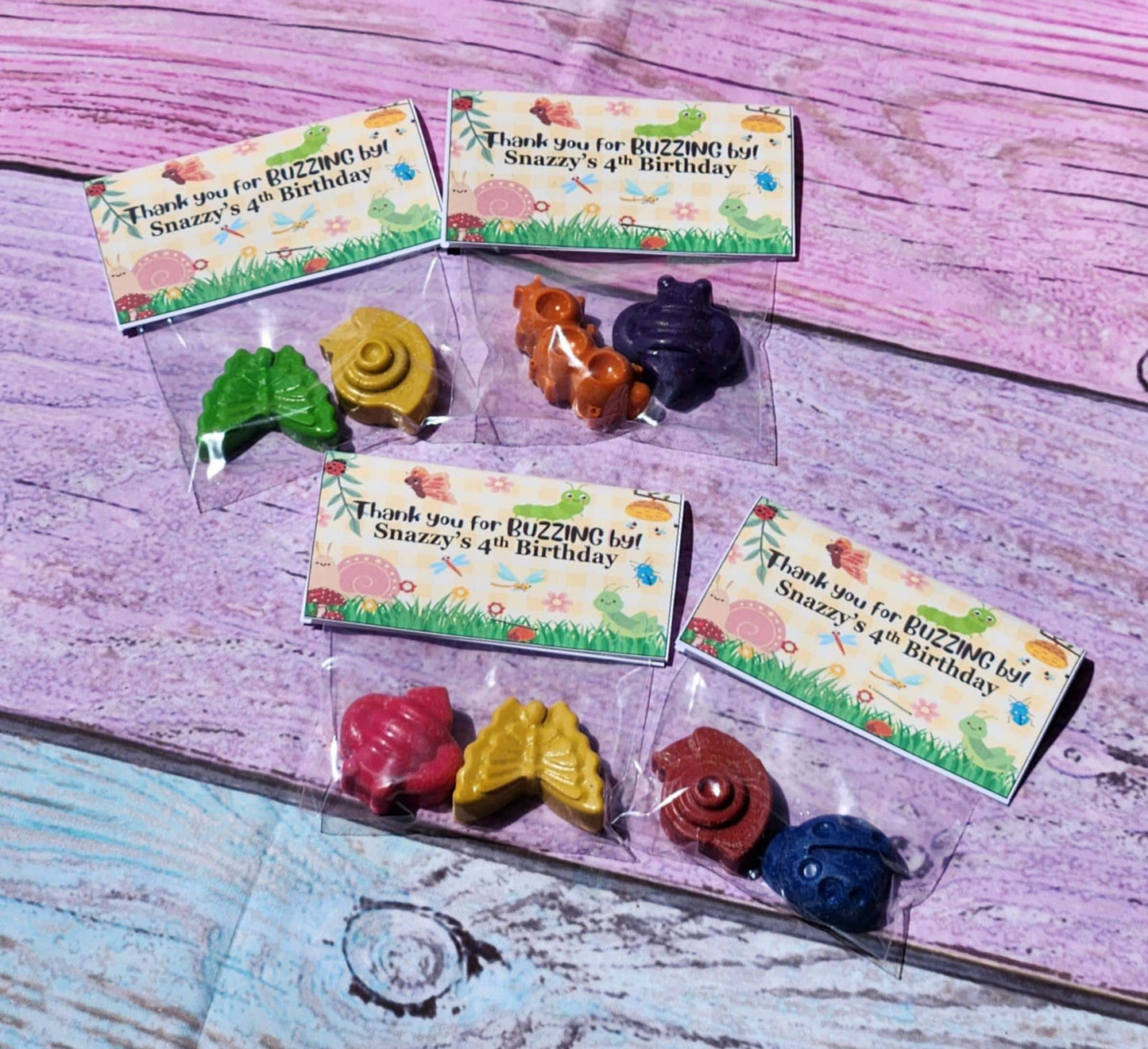 Insect Birthday Bags with Crayons | Bug Party Favors | Thank You for Buzzing By | Kids Birthday Handouts | Bug Crayon Kit