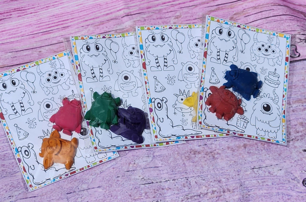 Monster Crayons Party Favors: Handmade Kids Art with Coloring Page