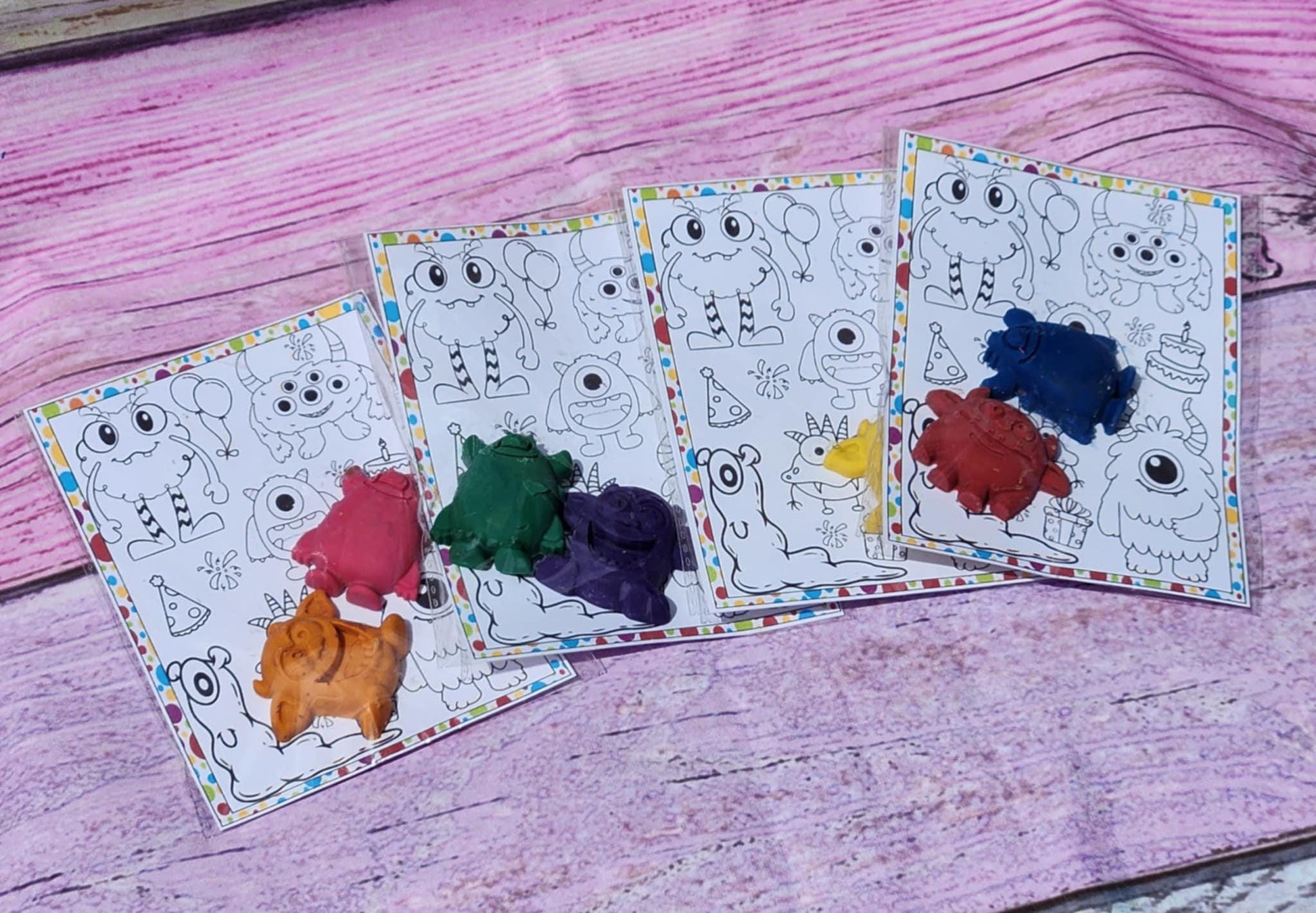 Monster Crayons Party Favors: Handmade Kids Art with Coloring Page