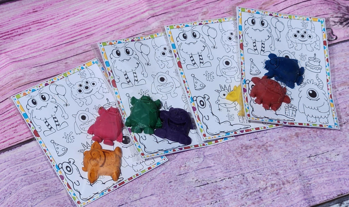 Monster Crayons Party Favors: Handmade Kids Art with Coloring Page