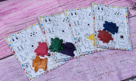Monster Crayons Party Favors: Handmade Kids Art with Coloring Page