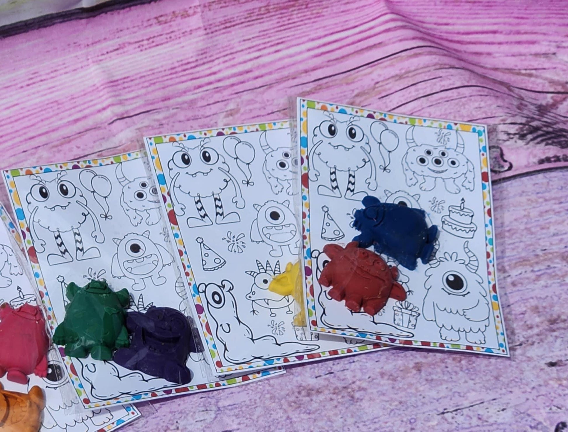 Monster Crayons Party Favors: Handmade Kids Art with Coloring Page