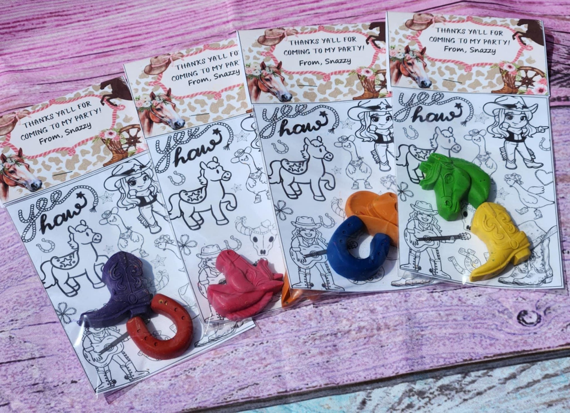 Cowgirl Crayon Coloring Kit | Western Birthday Party Favor | Rodeo Party Filler | Girls Cowboy Themed Crayons | Non-Toxic Kids Gift