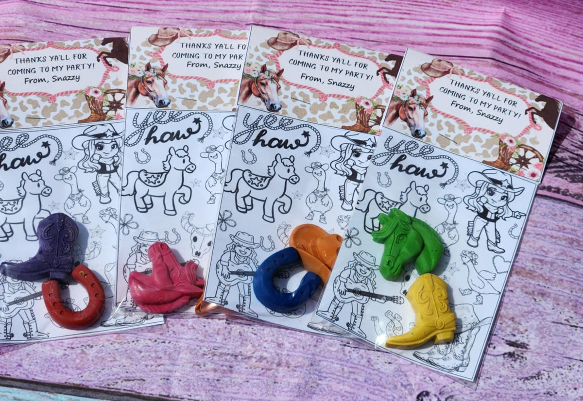Cowgirl Crayon Coloring Kit | Western Birthday Party Favor | Rodeo Party Filler | Girls Cowboy Themed Crayons | Non-Toxic Kids Gift