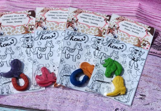 Cowgirl Crayon Coloring Kit | Western Birthday Party Favor | Rodeo Party Filler | Girls Cowboy Themed Crayons | Non-Toxic Kids Gift