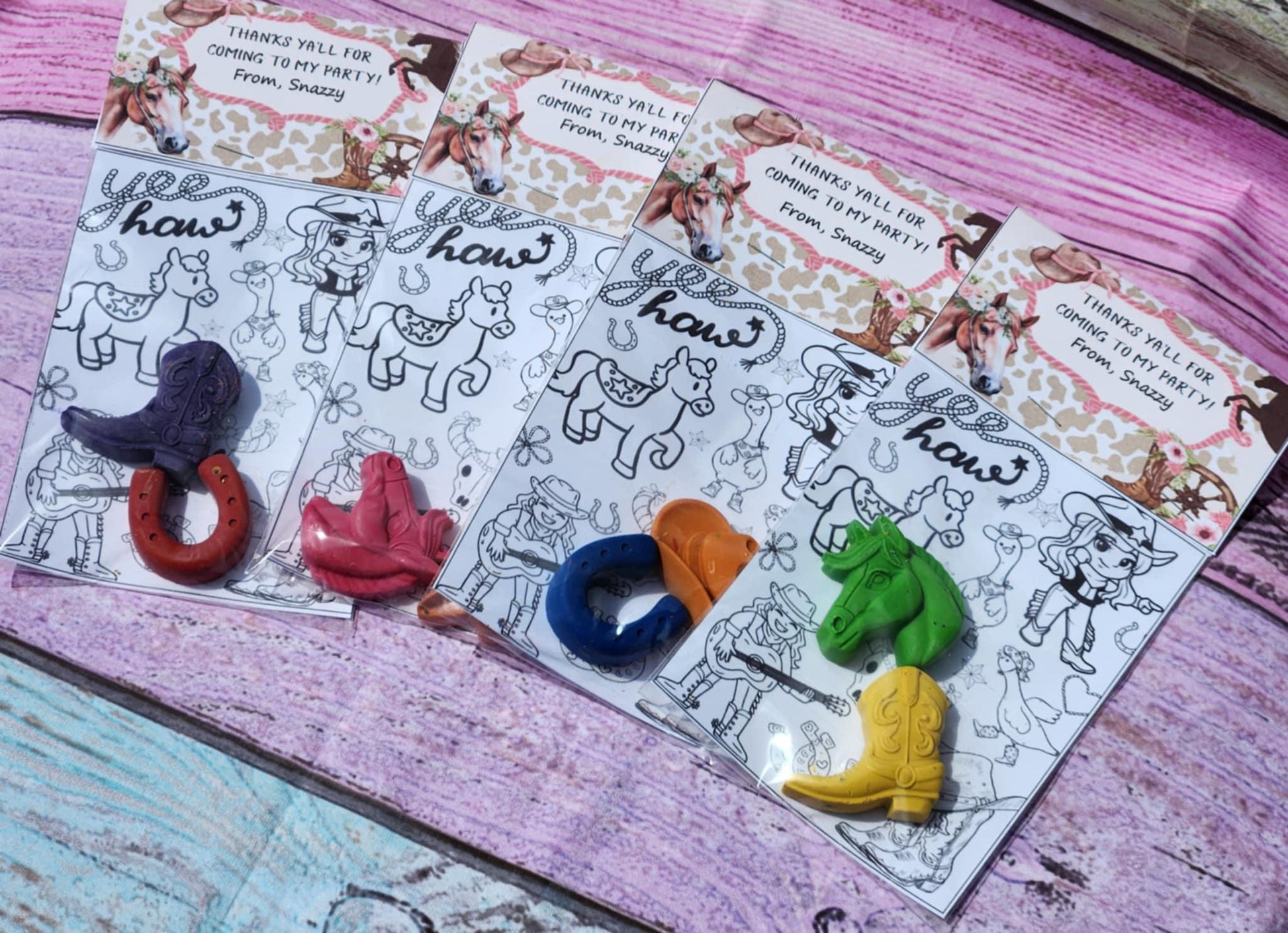 Cowgirl Crayon Coloring Kit | Western Birthday Party Favor | Rodeo Party Filler | Girls Cowboy Themed Crayons | Non-Toxic Kids Gift
