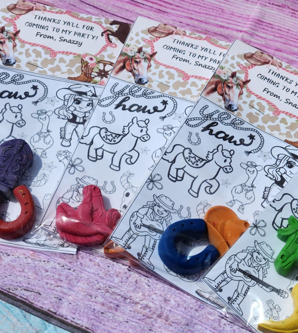 Cowgirl Crayon Coloring Kit | Western Birthday Party Favor | Rodeo Party Filler | Girls Cowboy Themed Crayons | Non-Toxic Kids Gift