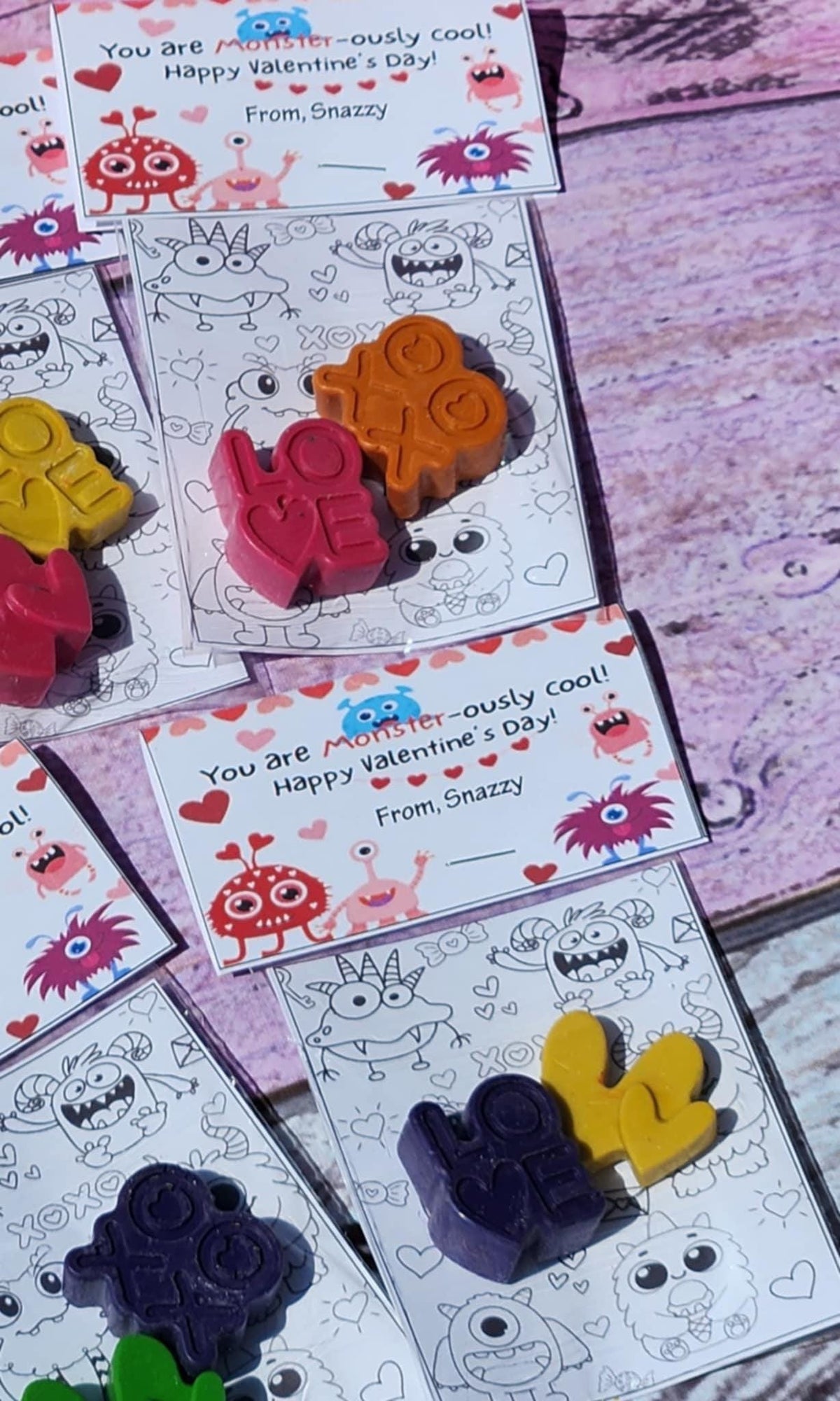 Monsters Valentine's Day Crayons with Coloring Kit | Silly Monster Class Favors | Non-Candy Valentines for Kids