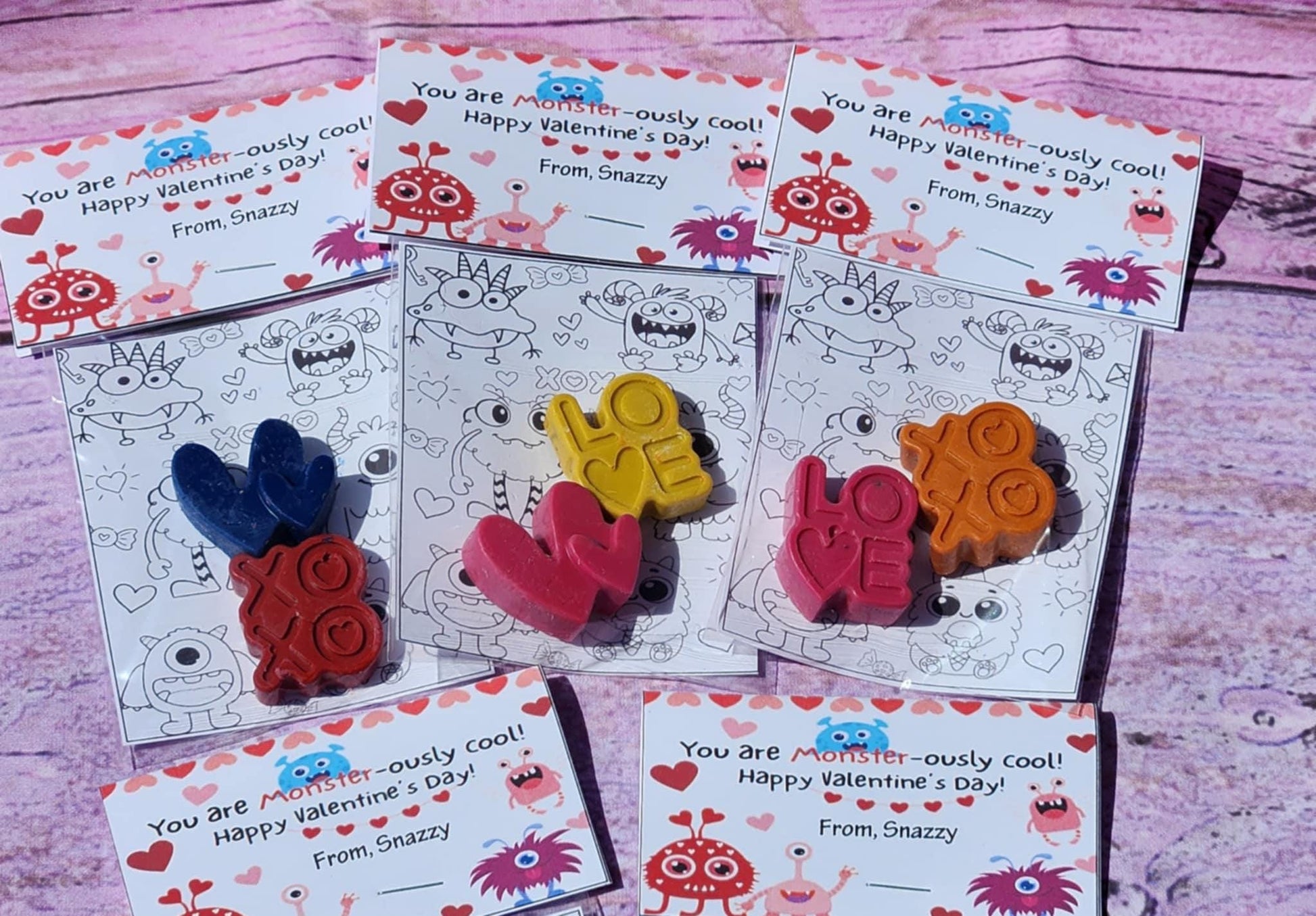 Monsters Valentine's Day Crayons with Coloring Kit | Silly Monster Class Favors | Non-Candy Valentines for Kids