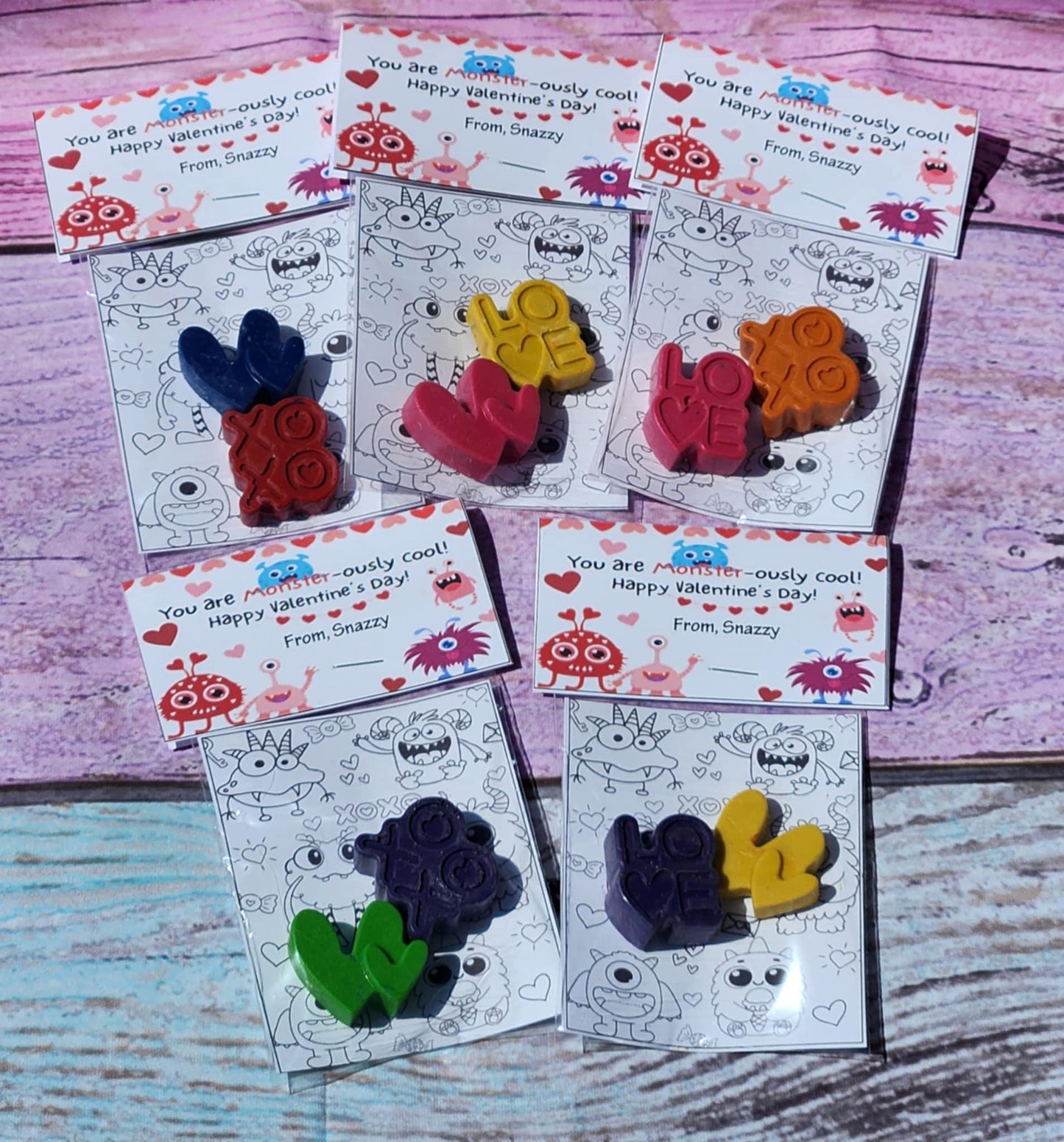 Monsters Valentine's Day Crayons with Coloring Kit | Silly Monster Class Favors | Non-Candy Valentines for Kids