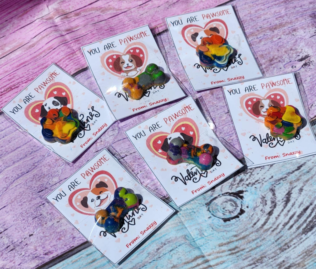 Personalized Valentine's Day Cards with Dog Crayons | Non-Candy School Gifts for Kids | Dog Paw & Bone Crayons