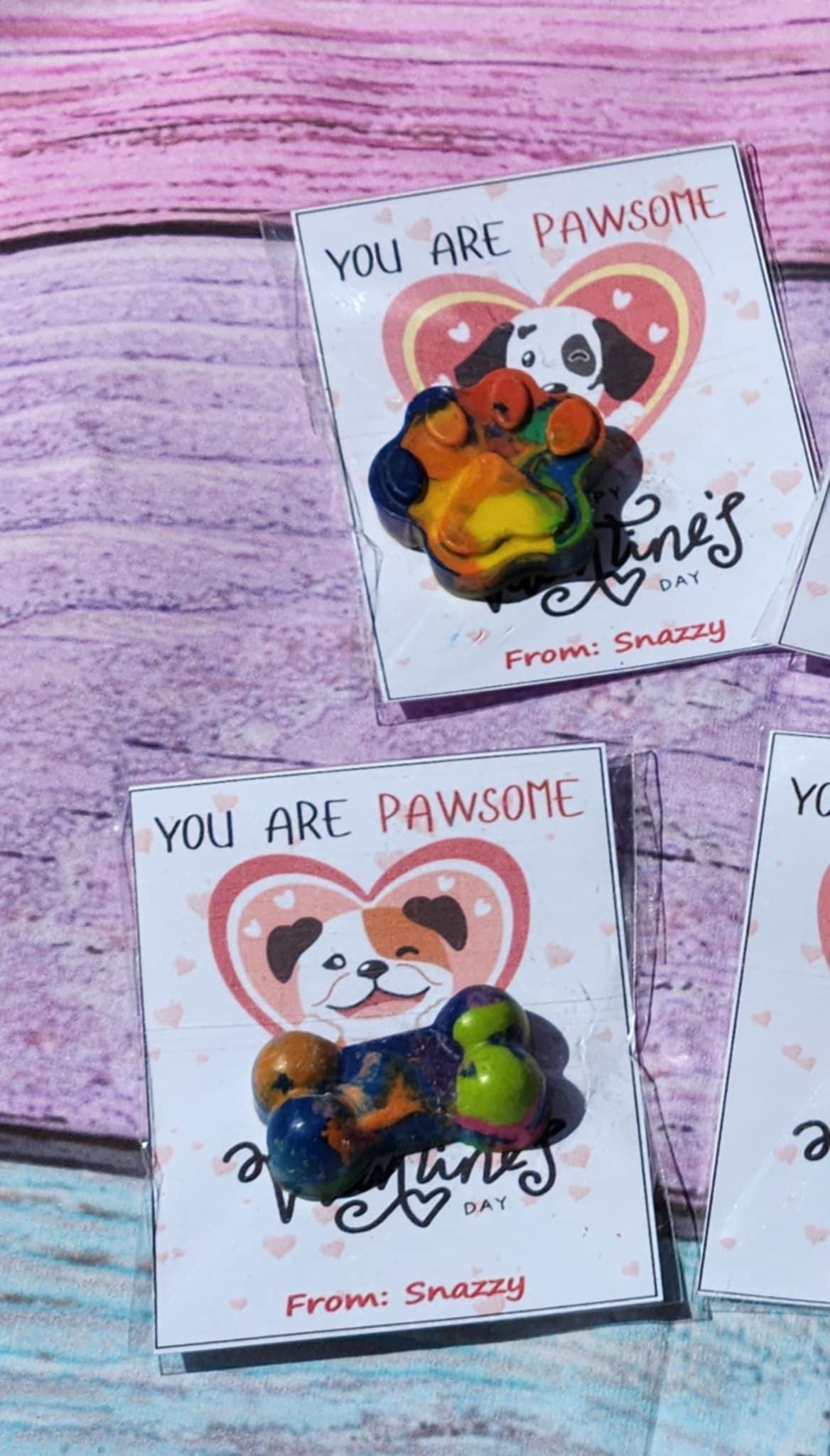 Personalized Valentine's Day Cards with Dog Crayons | Non-Candy School Gifts for Kids | Dog Paw & Bone Crayons