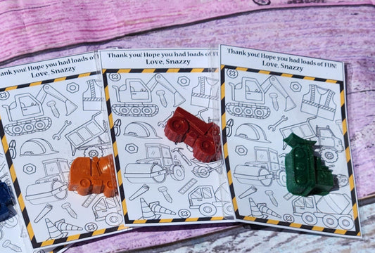 Construction Truck Crayons with Coloring Card | Editable Party Favor | Dump Truck Crayon Kit | Boys Birthday Gift | Non-Candy Treat