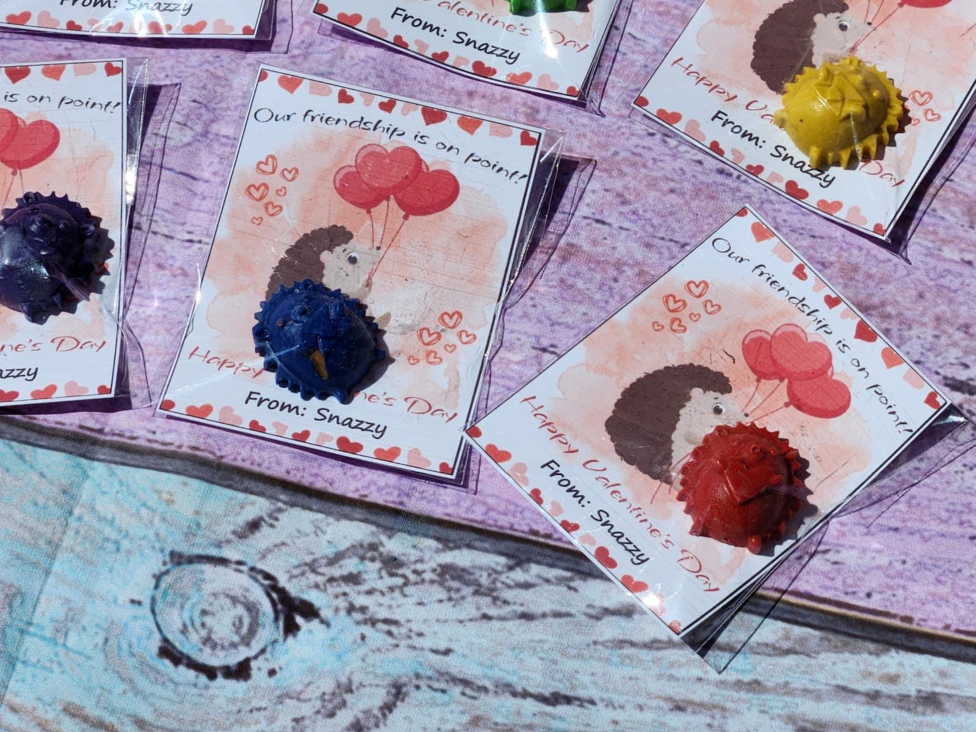 Hedgehog Valentine’s Day Cards with Crayon | Personalized Classroom Favors | Kids Valentines | Non-Candy Gift Idea