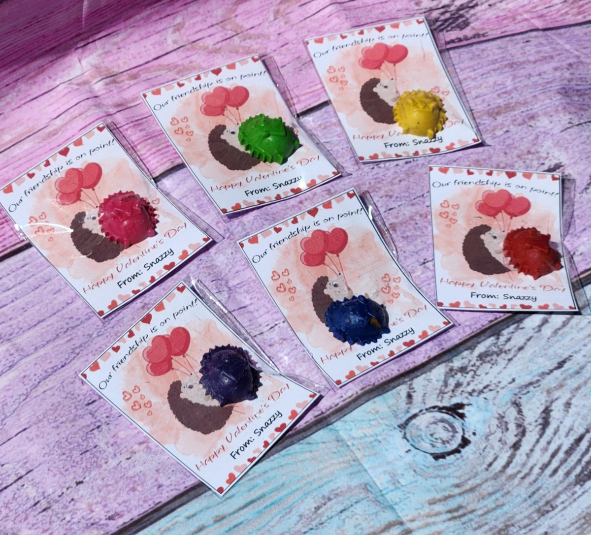 Hedgehog Valentine’s Day Cards with Crayon | Personalized Classroom Favors | Kids Valentines | Non-Candy Gift Idea