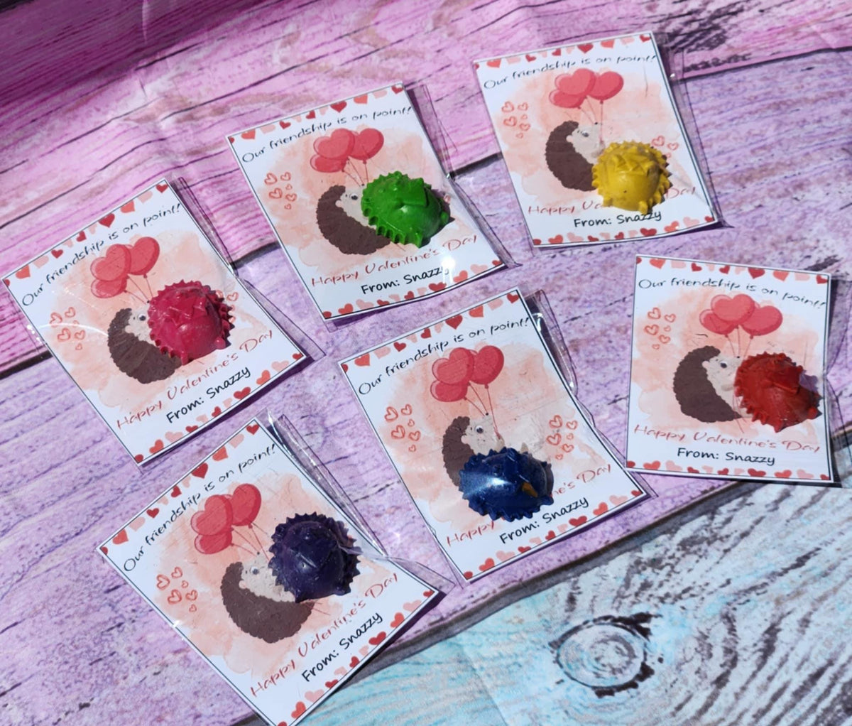 Hedgehog Valentine’s Day Cards with Crayon | Personalized Classroom Favors | Kids Valentines | Non-Candy Gift Idea