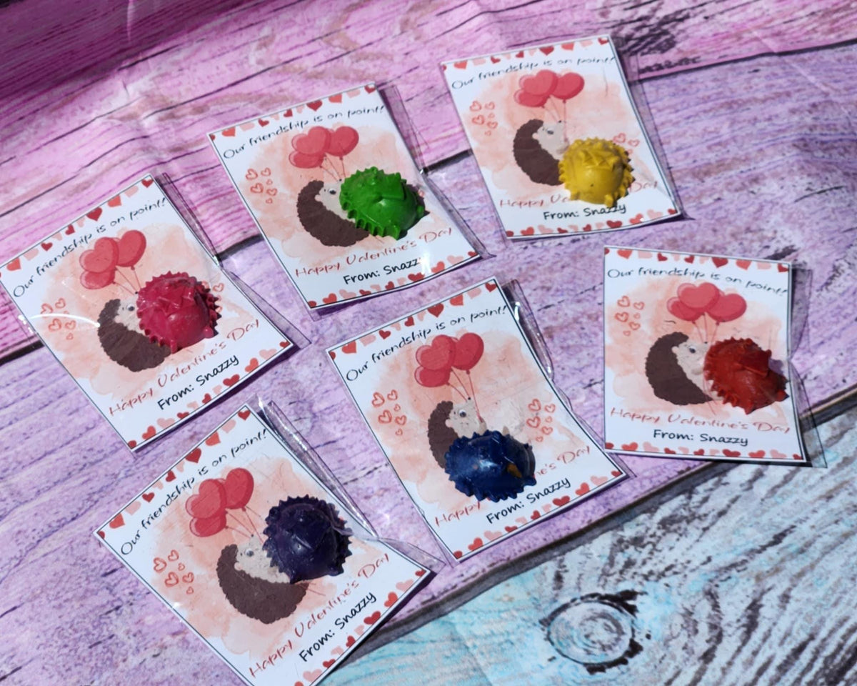 Hedgehog Valentine’s Day Cards with Crayon | Personalized Classroom Favors | Kids Valentines | Non-Candy Gift Idea