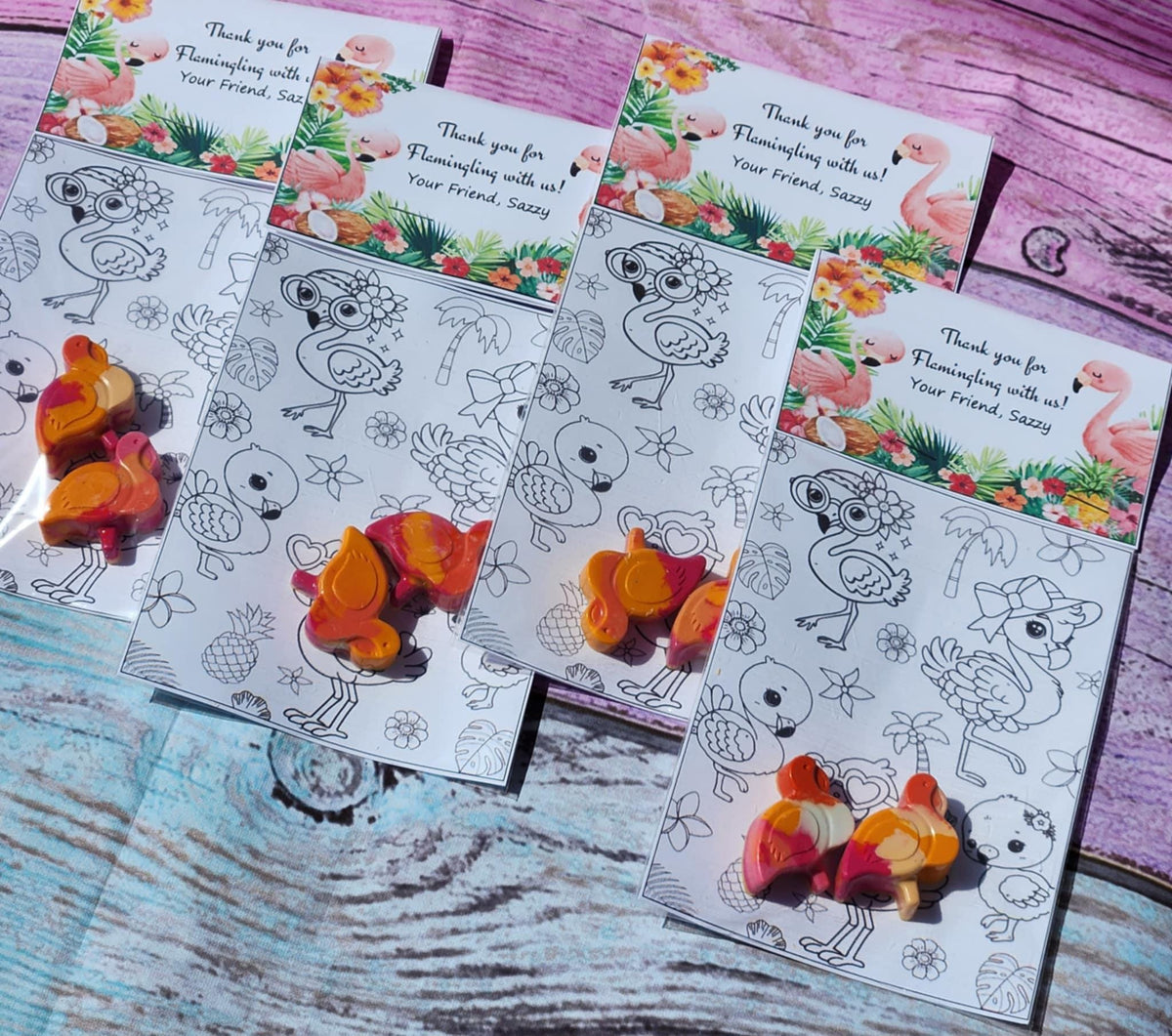 Flamingo Coloring Kit | Flamingo Crayons Party Favor | Tropical Birthday Gift | Custom Name Option | Summer Kids Party Bag Filler