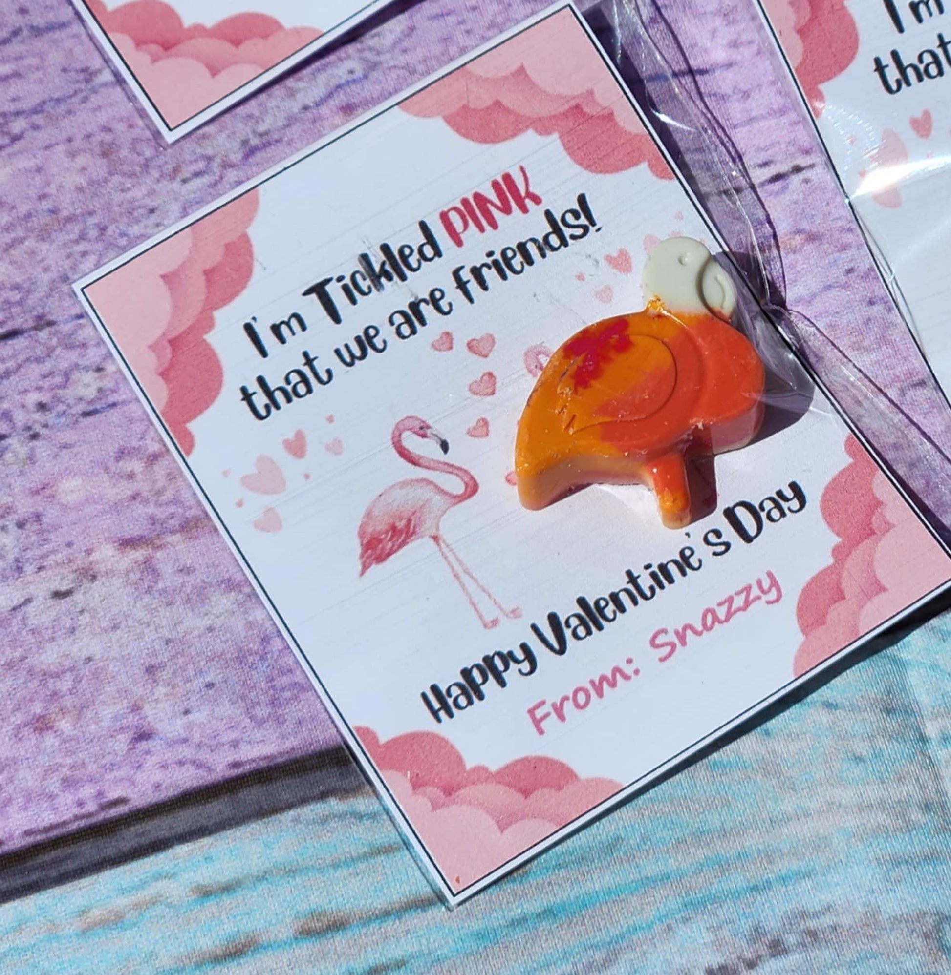 Personalized Flamingo Valentine's Day Cards with Crayon: Non-Candy Favor
