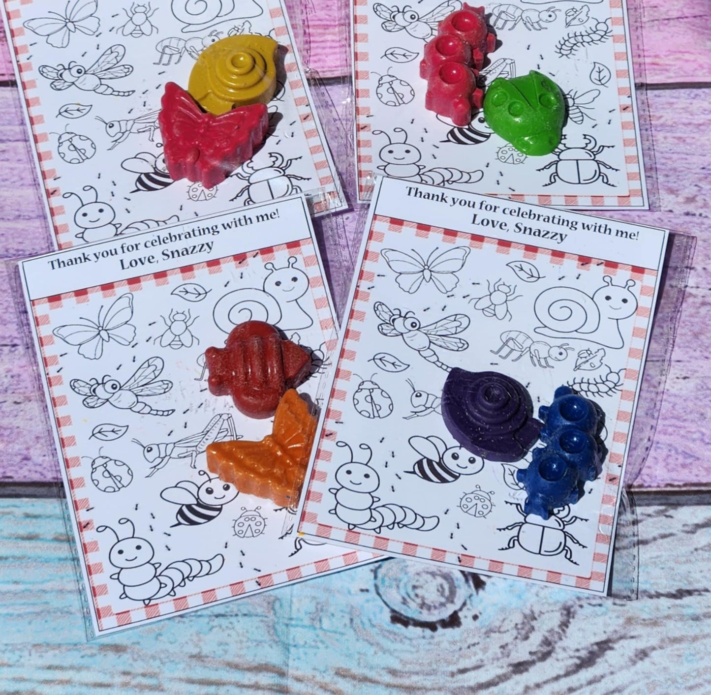 Bug Birthday Party Favors: Handmade Crayon Set with Coloring Card
