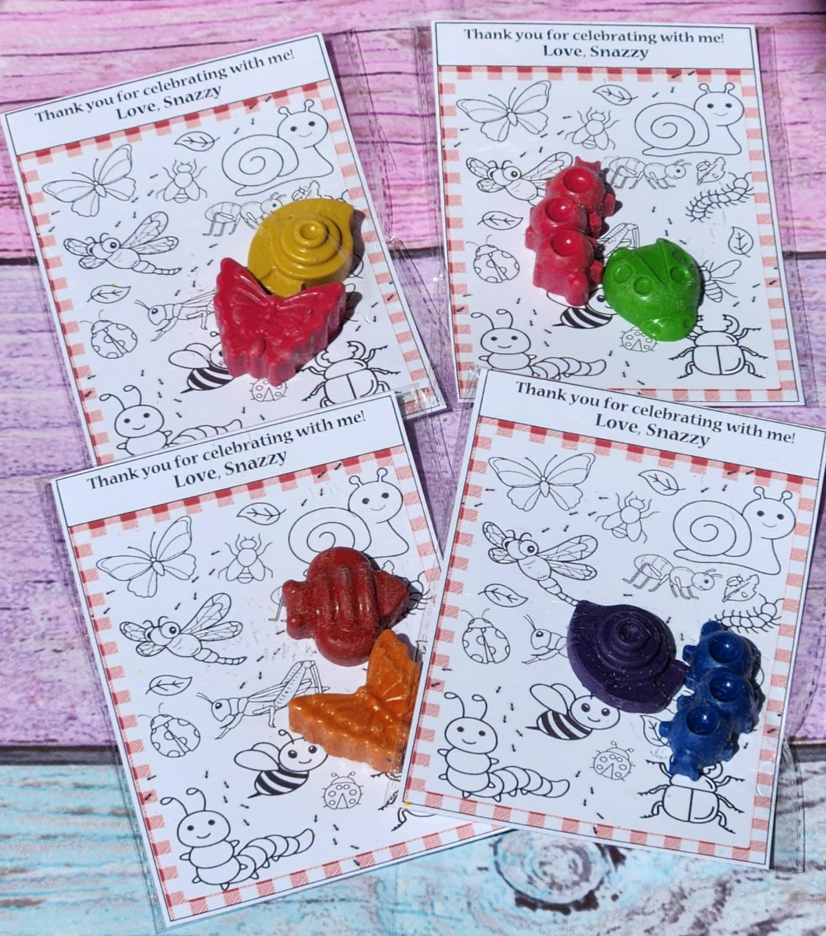Bug Birthday Party Favors: Handmade Crayon Set with Coloring Card