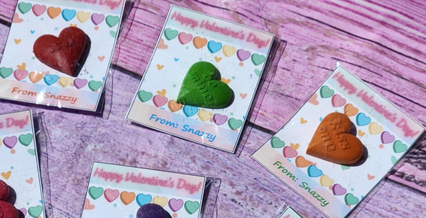 Conversation Heart Valentine Crayons with Card | Kids Valentines Day Favors | Classroom Handouts | Personalized Valentine Gifts