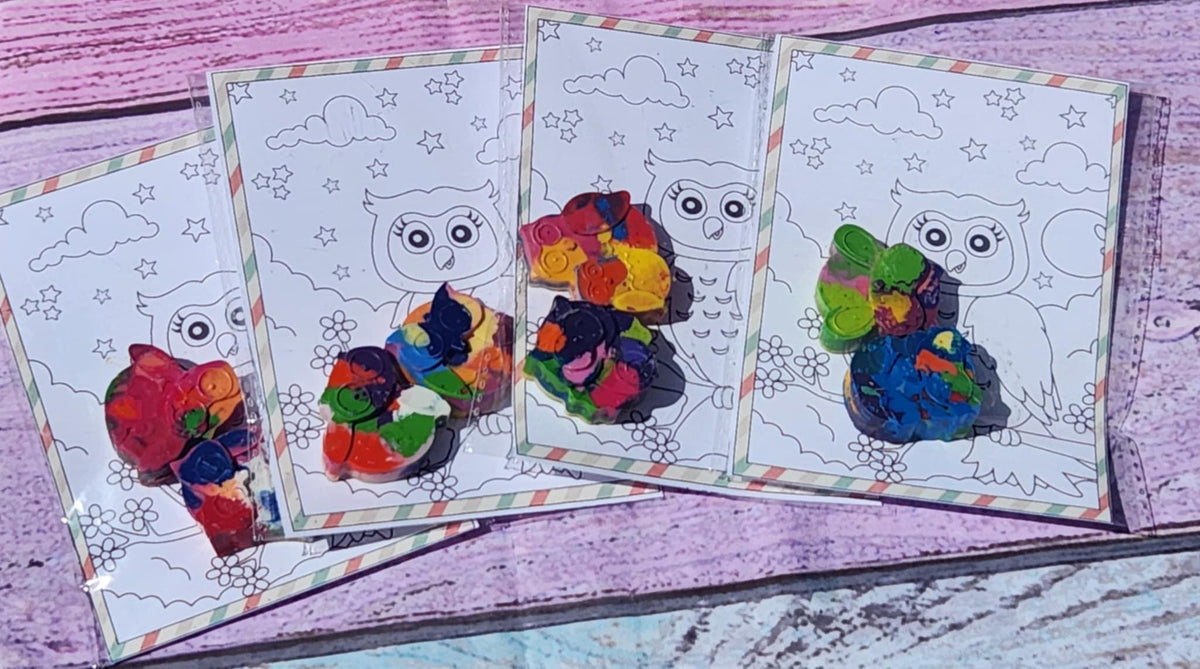 Owl Coloring Page with Crayon Kit: Woodland Party Favor