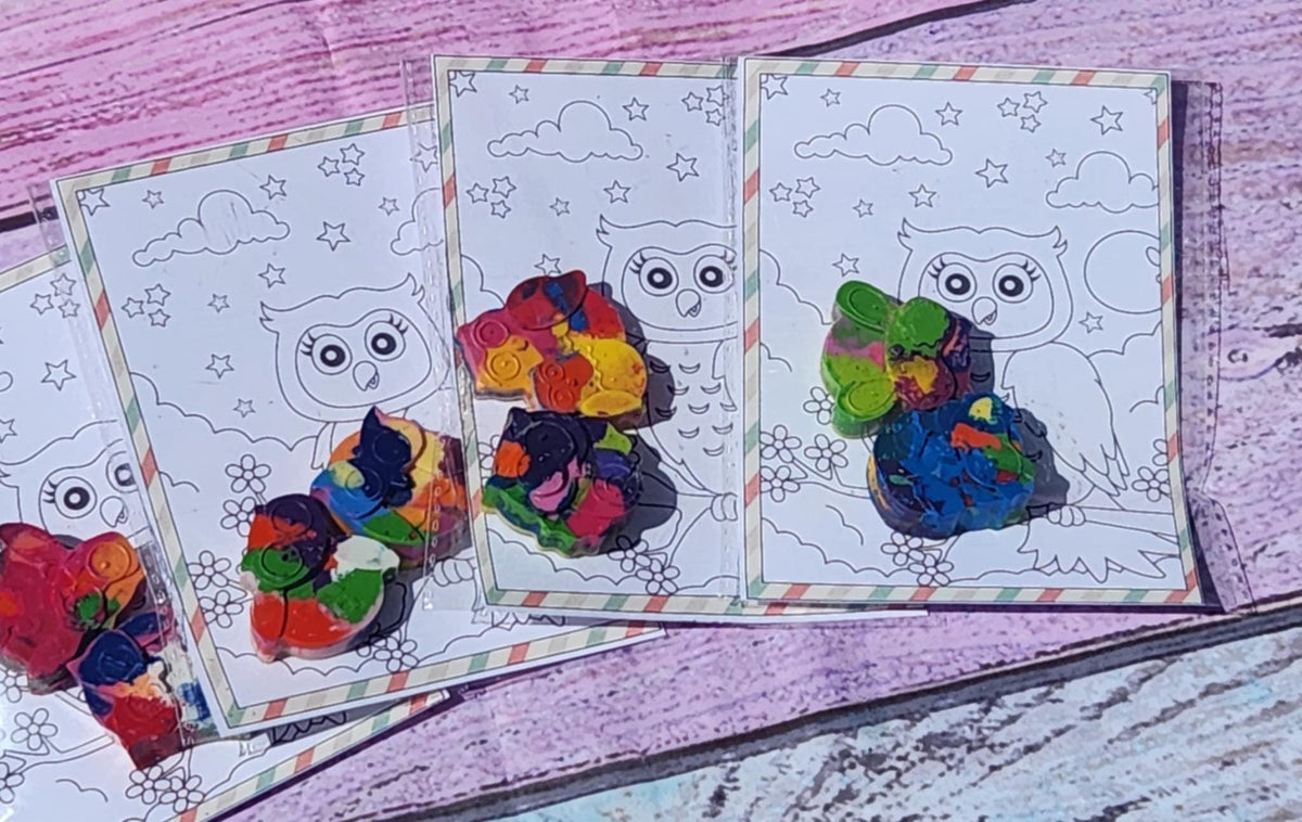 Owl Coloring Page with Crayon Kit: Woodland Party Favor