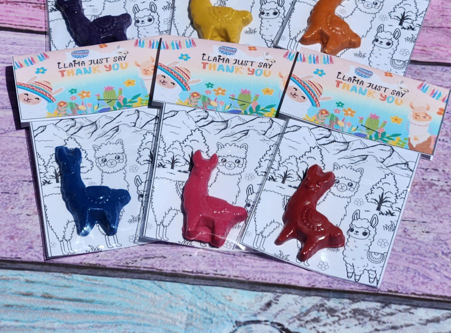 Llama Crayons with Coloring Card | Llama Birthday Party Favor | Mini Kids Gift | Classroom Thank You | Non-Toxic Crayons | Personalization