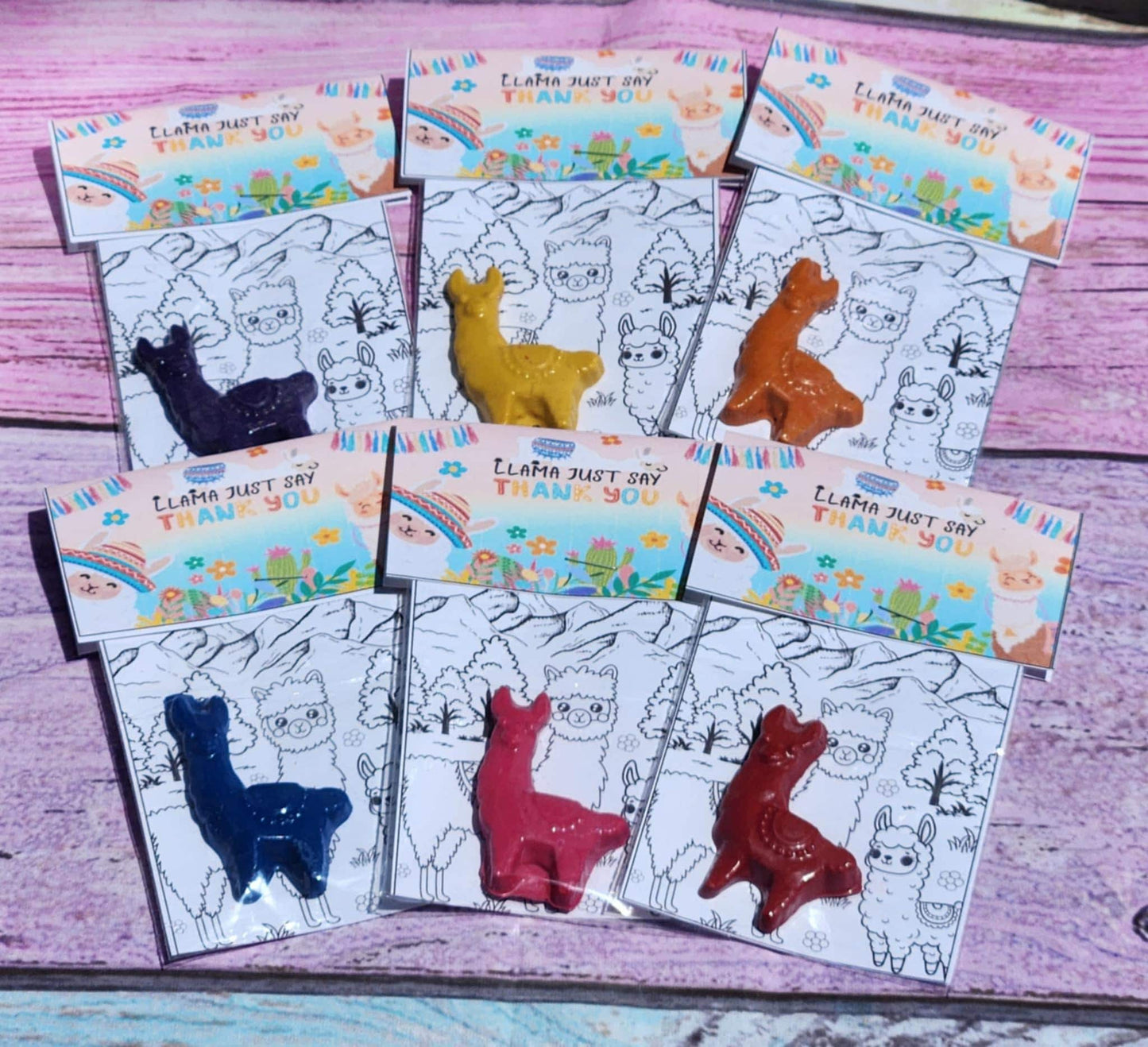 Llama Crayons with Coloring Card | Llama Birthday Party Favor | Mini Kids Gift | Classroom Thank You | Non-Toxic Crayons | Personalization
