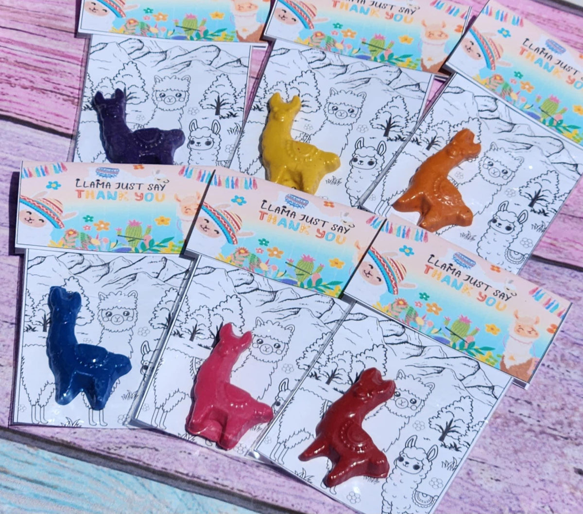Llama Crayons with Coloring Card | Llama Birthday Party Favor | Mini Kids Gift | Classroom Thank You | Non-Toxic Crayons | Personalization