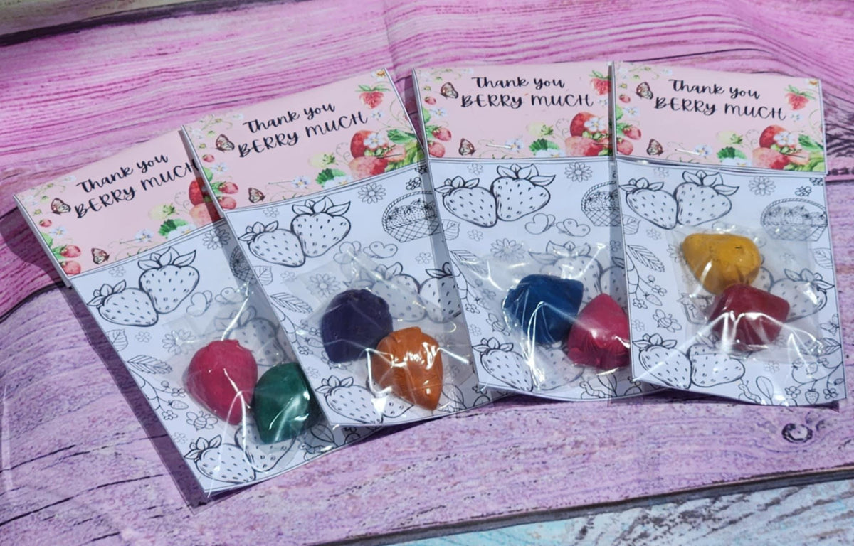 Strawberry Party Favors | “Thank You Berry Much” Crayon Kit | Kids Birthday Favors | Strawberry Crayons | Classroom Gift Idea