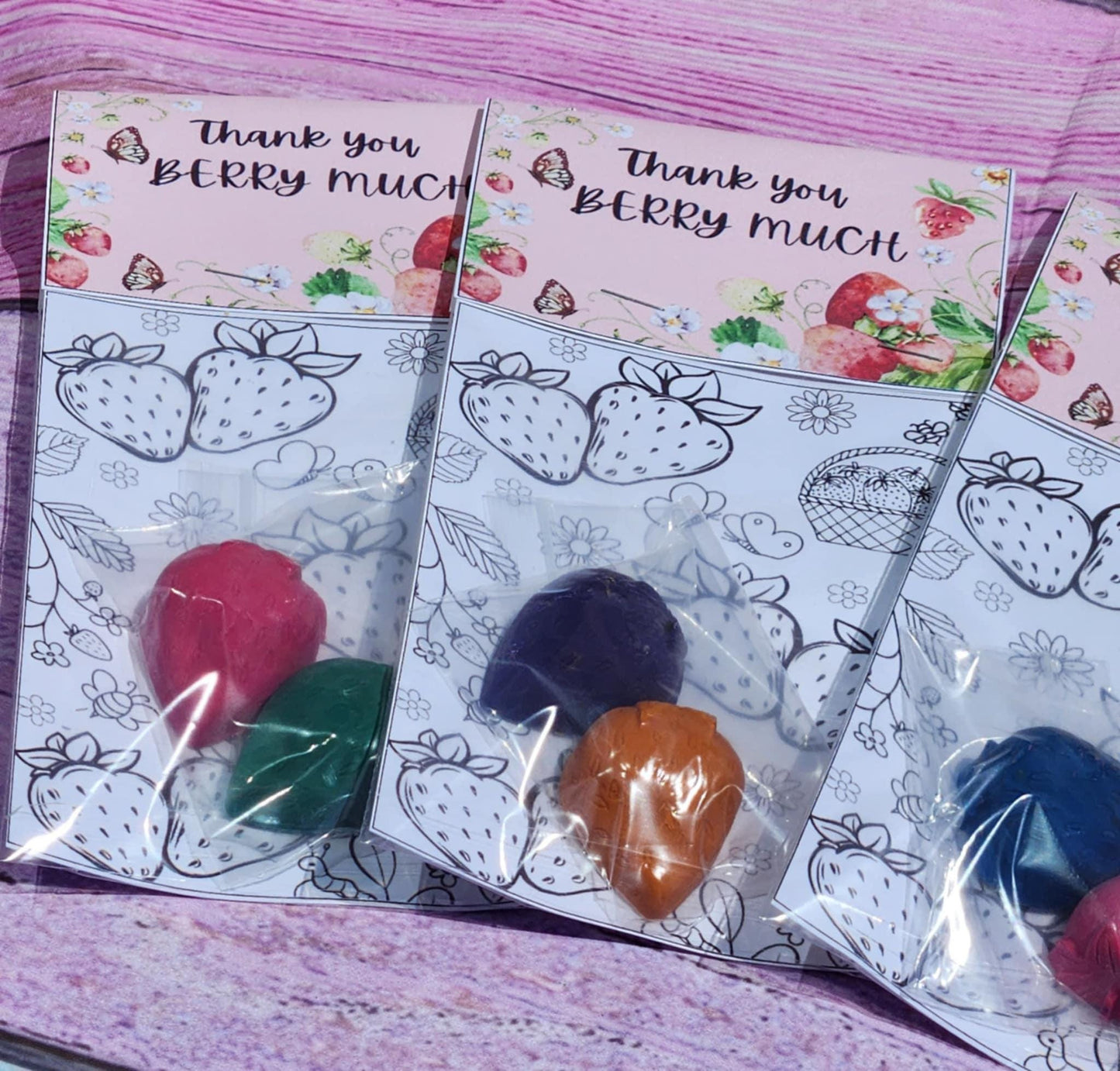 Strawberry Party Favors | “Thank You Berry Much” Crayon Kit | Kids Birthday Favors | Strawberry Crayons | Classroom Gift Idea