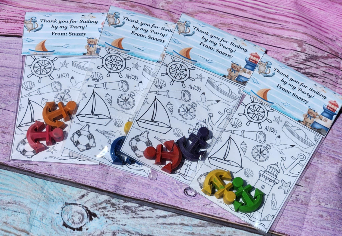 Nautical Crayon Party Favors | Sailing Birthday Celebration | Anchor & Sailboat Shaped Crayons | Ahoy Birthday Gifts for Kids l Goodie Bag