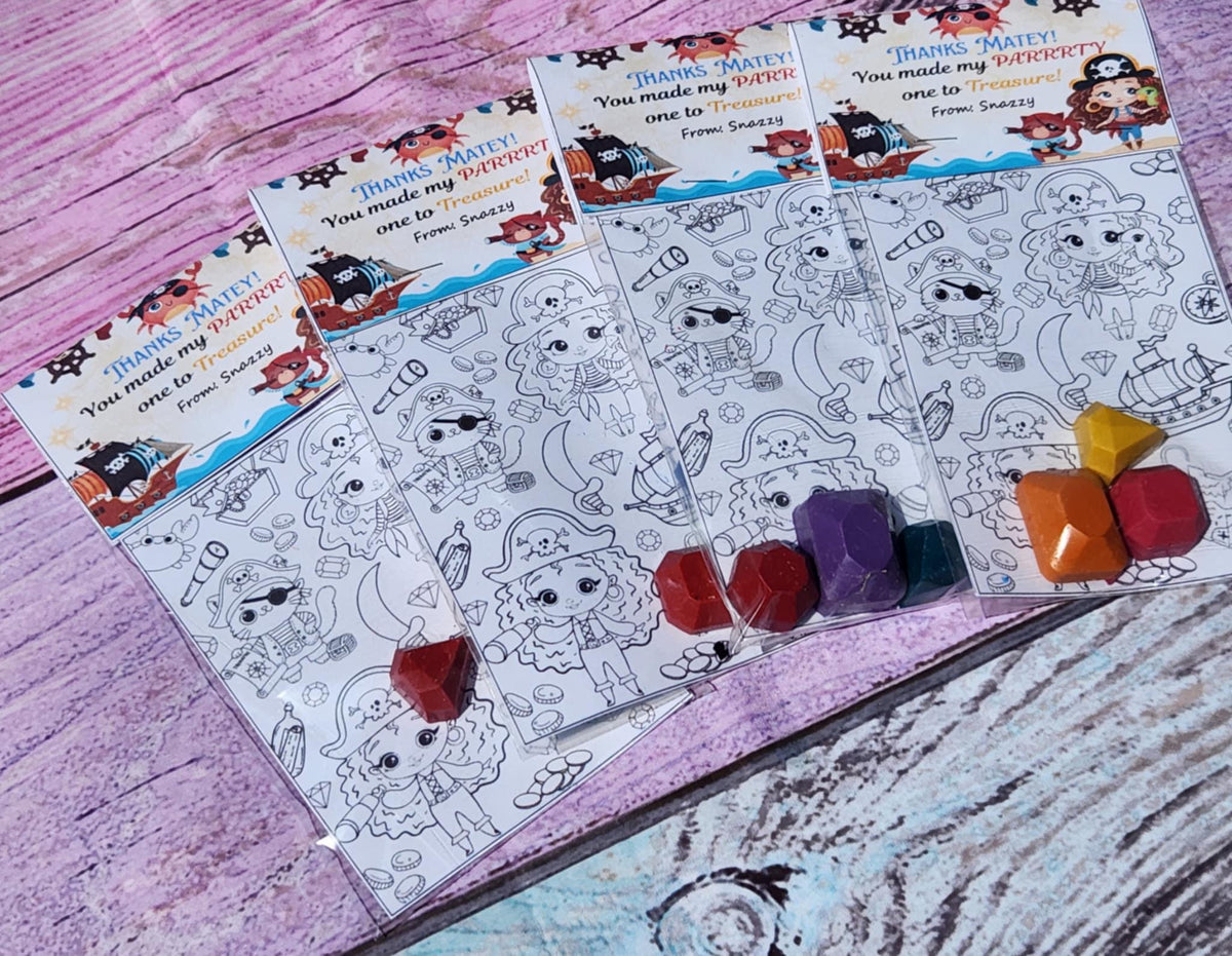 Pirate Girl Coloring Kit with Gem Crayons | Party Favors & Fillers | Non-Toxic Kids Crayons | Pirate Birthday Party Supplies