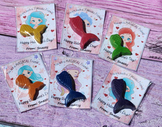 Mermaid Valentine’s Day Cards | Personalized Classroom Handouts and Party Favors | Kids Valentines with Crayon | Themed School Valentines