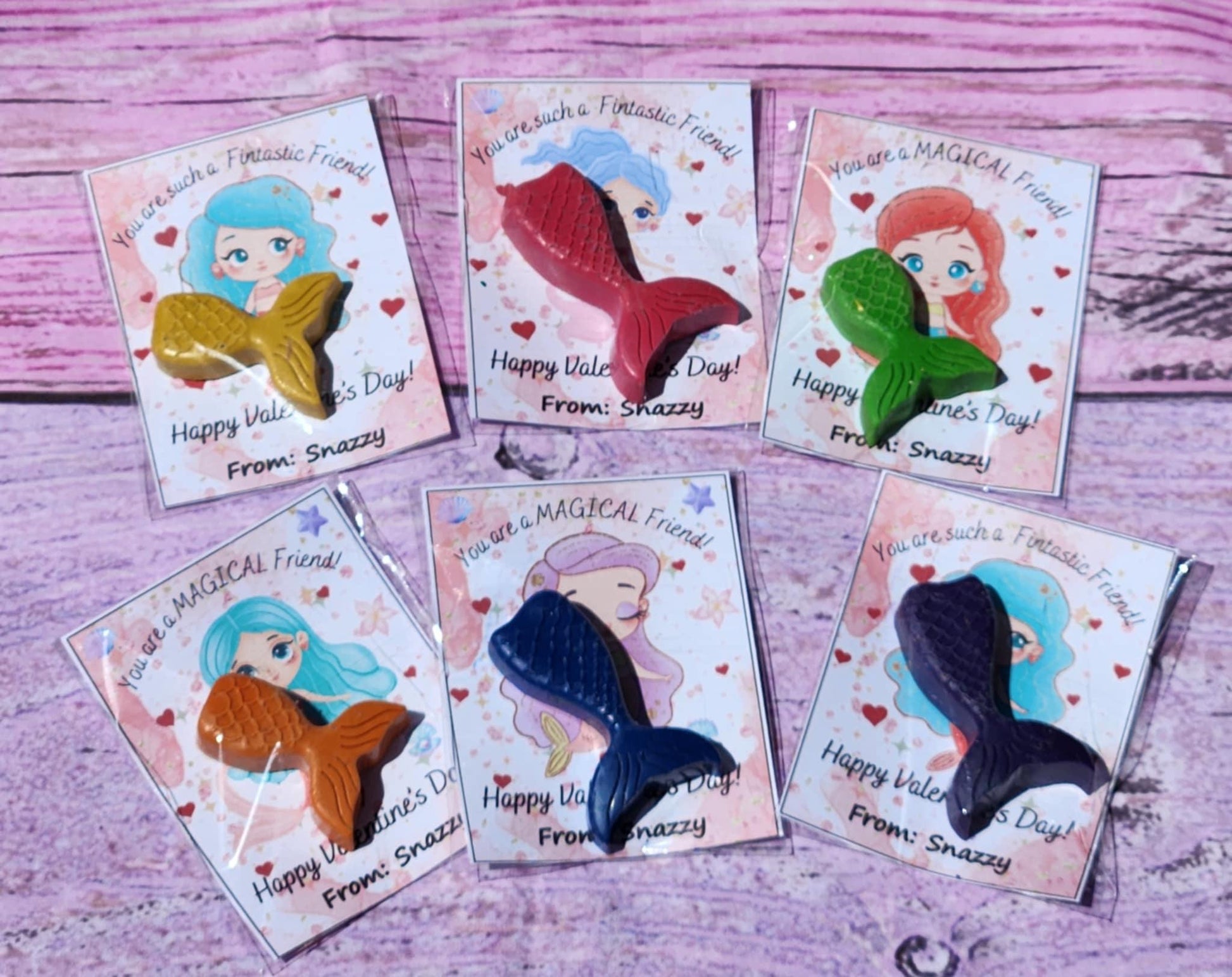 Mermaid Valentine’s Day Cards | Personalized Classroom Handouts and Party Favors | Kids Valentines with Crayon | Themed School Valentines
