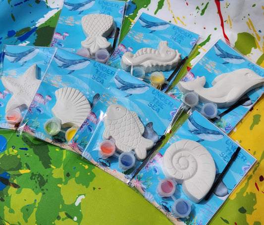 Ocean Themed Kids Paint Kits | Plaster Painting Party Favors | Under the Sea Birthday Activity | DIY Fish Dolphin Starfish Art